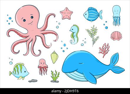 Handdrawn Collection Marine Life Sea Monsters Stock Illustration 98775713 |  Shutterstock | Marine life art, Sea life tattoos, Sea creatures art