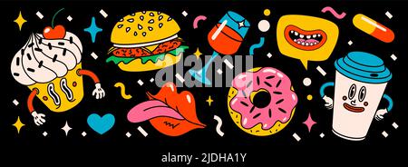 Cartoon vector Comic characters. Crazy cartoons Abstract vector collection in trendy retro comic style Stock Vector