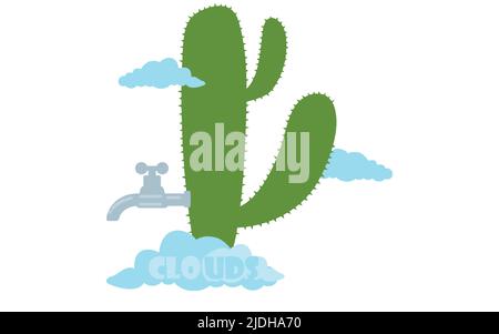 Vector banner.Cute cactus with clouds isolated on white. Mexican symbol. Stock Vector
