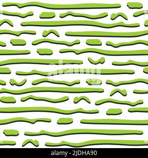 Seamless vector pattern with green brush strokes on white background. Textured wallpaper design with 3d lines. Stock Vector