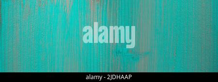 Panoramic pine board texture painted in turquoise color. High pixel wood surface. Stock Photo