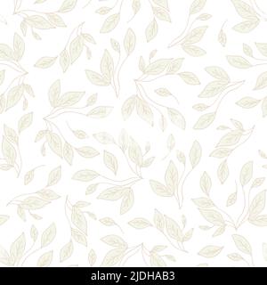 Seamless vector pattern with leaves on white background. Ideal for bedding, fabric, wallpaper. Gentle soft fashion textile. Stock Vector