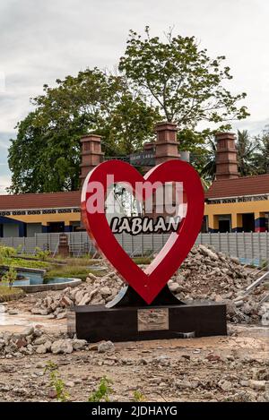 Labuan, Malaysia-June 06, 2021: View of the street in center of the city of Labuan island, Malaysia, Labuan town is the capital of the Federal Territo Stock Photo