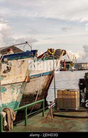 Labuan, Malaysia-June 06, 2021: View of the street in center of the city of Labuan island, Malaysia, Labuan town is the capital of the Federal Territo Stock Photo