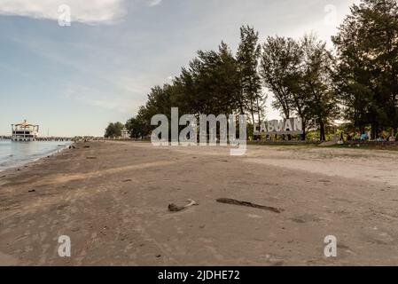 Labuan, Malaysia-June 06, 2021: View of the street in center of the city of Labuan island, Malaysia, Labuan town is the capital of the Federal Territo Stock Photo