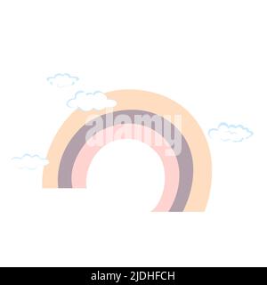 Scandinavian bohemian rainbow isolated on white background. Hand drawn simple kids decoration with cute rainbow. Romantic style. Vector illustration Stock Vector