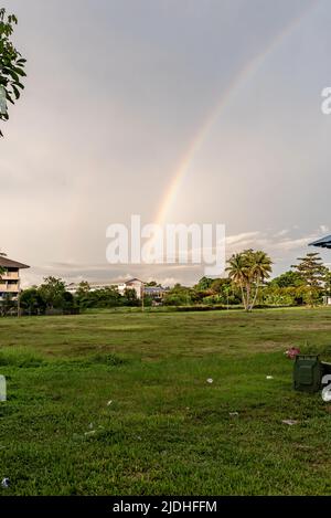 Labuan, Malaysia-June 06, 2021: View of the street in center of the city of Labuan island, Malaysia, Labuan town is the capital of the Federal Territo Stock Photo