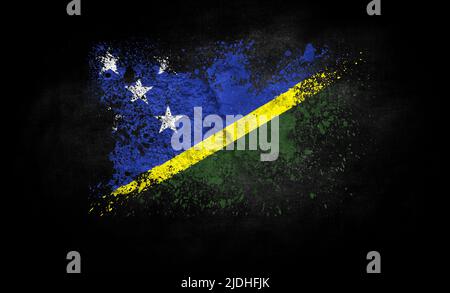 brush painted flag of Solomon Islands isolated on black background Stock Photo