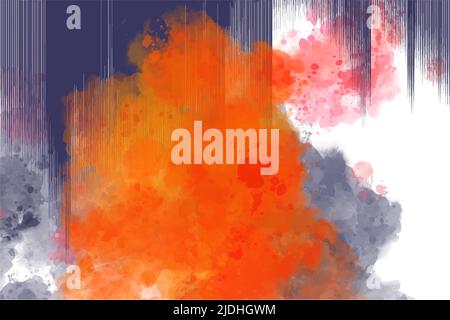 Blue-orange watercolor background on a white canvas, minimalist, graphic, linear background for a banner, musical, bright background, streaks and spla Stock Vector