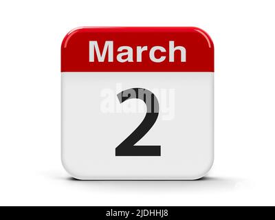 Calendar web button - The Second of March, three-dimensional rendering, 3D illustration Stock Photo