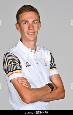 Belgian speed skater Bart Swings poses for the photographer at a photoshoot for the Belgian Olympic Committee BOIC - COIB ahead of the The World Games 2022 sports event, Monday 20 June 2022 in Deurne, Antwerp. BELGA PHOTO DIRK WAEM Stock Photo