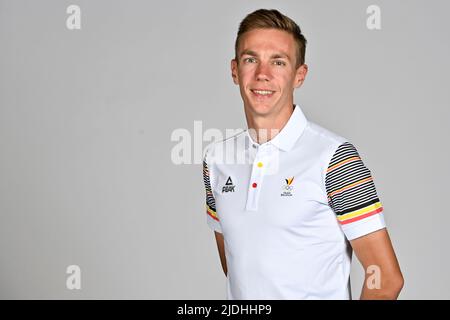 Belgian speed skater Bart Swings poses for the photographer at a photoshoot for the Belgian Olympic Committee BOIC - COIB ahead of the The World Games 2022 sports event, Monday 20 June 2022 in Deurne, Antwerp. BELGA PHOTO DIRK WAEM Stock Photo