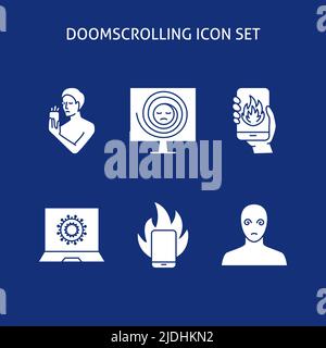 Bad news concept icon set. Doomscrolling, doom surfing symbols. Vector illustration. Stock Vector