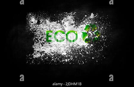 brush painted flag of Green eco recycling logo isolated on black background Stock Photo