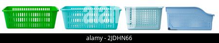 Set of plastic shopping baskets on white background. Stock Photo