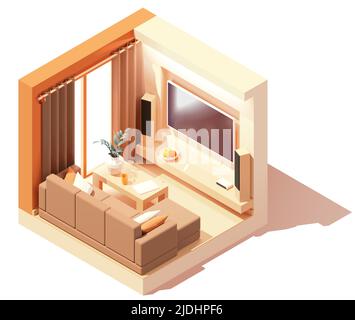 Isometric living room with home theater, projector screen and electric ...