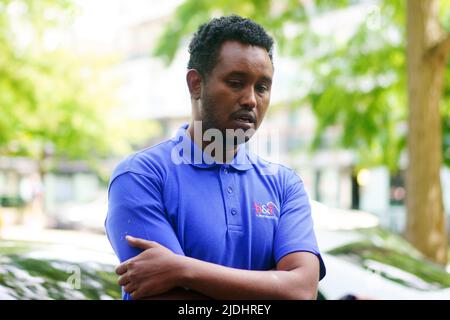 Liiban Shakat, resident of the flat where a fire broke out on the 12th floor in Stebbing House on Queensdale Crescent, Shepherds Bush, London. Picture date: Tuesday June 21, 2022. See PA story FIRE ShepherdsBush. Photo credit should read: Victoria Jones/PA Wire Stock Photo