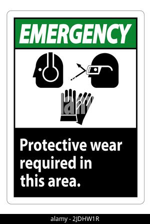 Emergency Sign Wear Protective Equipment In This Area With PPE Symbols Stock Vector