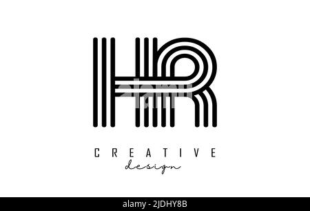Black lines HR h r letters with monogram Logo Design. Creative vector illustration with geometric lines pattern. Stock Vector