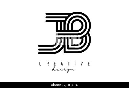 Black lines JB j b letters with monogram Logo Design. Creative vector illustration with geometric lines pattern. Stock Vector