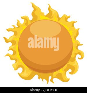 Template with round space over bright sun with flames around it. Design in cartoon style over white background. Stock Vector