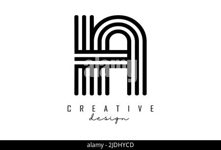 Black lines IA i a letters with monogram Logo Design. Creative vector illustration with geometric lines pattern. Stock Vector