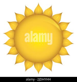 Golden template like round button with sun or sunflower shape. Design in gradient style, isolated over white background. Stock Vector