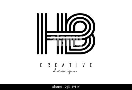 Black lines HB h b letters with monogram Logo Design. Creative vector illustration with geometric lines pattern. Stock Vector