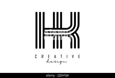 Black lines HK h k letters with monogram Logo Design. Creative vector illustration with geometric lines pattern. Stock Vector