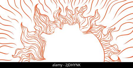 Drawing in orange outlines of intense solar corona with flames and heat detachment. Stock Vector