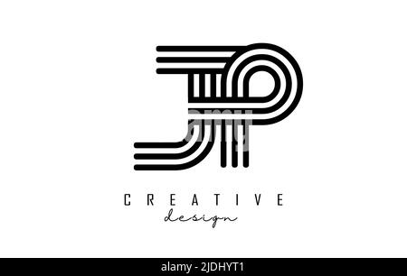 Black lines JP j p letters with monogram Logo Design. Creative vector illustration with geometric lines pattern. Stock Vector