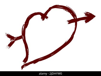 Love symbol in brush stroke style, of heart pierced by an arrow over white background. Stock Vector