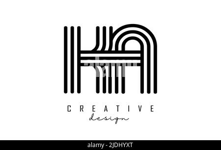 Black lines KA k a letters with monogram Logo Design. Creative vector illustration with geometric lines pattern. Stock Vector