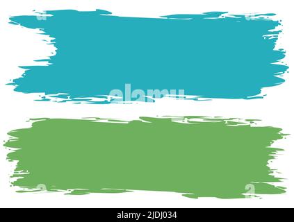 Template labels in brushstroke style: one in aquamarine and other in light green colored. Stock Vector