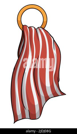 Striped, waving towel hanging in a golden bath ring over white background. Stock Vector