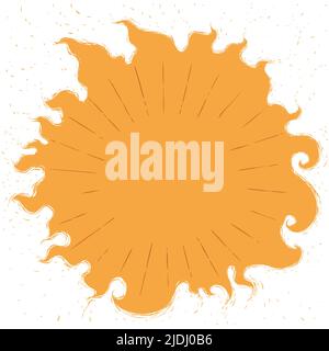 Sun shaped silhouette design in hand drawn style, yellow colored and with flames around it. Stock Vector