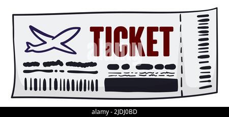 Isolated airplane ticket, ready for a journey during vacations time. Design in cartoon style and outlines. Stock Vector
