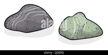 Two rock chunks with stripes. Design in cartoon style isolated over white background. Stock Vector