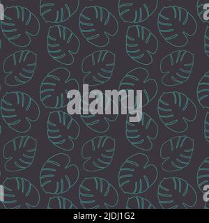 Seamless pattern in a minimalist style featuring exotic monstera leaves in muted trendy shades. Texture, background. Fashion print design. Seamless vector repeating pattern. Stock Vector