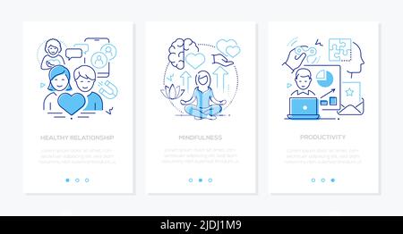 Healthy relationships and self-care - line design style banners set Stock Vector