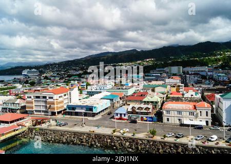 Roseau the capital of Dominica from the perspective of the cruise Terminal Stock Photo