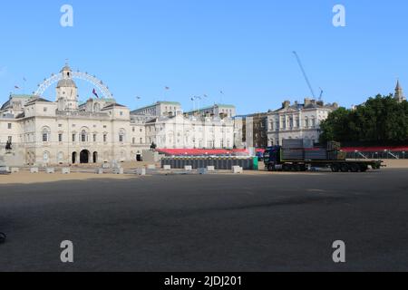 Horse Guards Parade is rearranged after Trooping the Colour 2022 for the Pageant Stock Photo