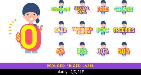 A set of natural style women with a great deal POP in English.It's vector art so easy to edit. Stock Vector