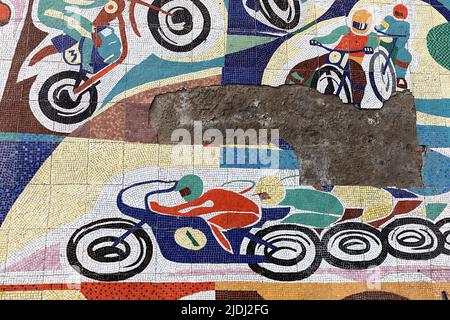 Soviet Mosaic on a building near motopark in Rustavi, Georgia Stock Photo