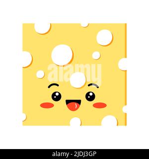 Cute cheese laugh square shape slices with hole vector icon isolated on white background. Stock Vector