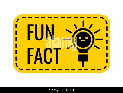 Fun fact text and cute black smiling light bulb vector icon. Stock Vector