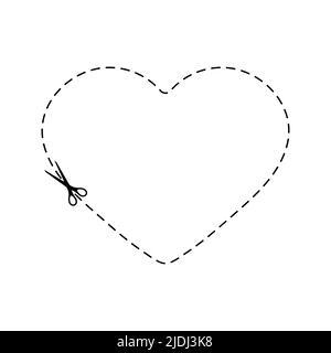 Scrissors cut dotted line heart with dash icon. Stock Vector