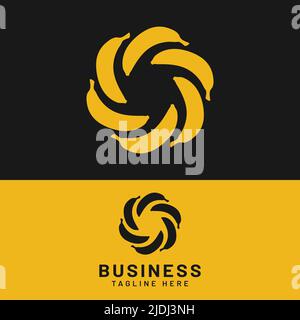 Yellow Green Bananas Sun or Aperture Camera Logo Design Template. Suitable for Fruit Shops, Supermarkets, Severage Brands, or Photography Studios. Stock Vector