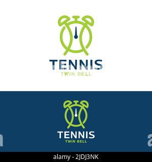 Tennis Time Twin Bell Logo Design Template. Suitable for Tennis Ball Planner Competition Match Championship or Tennis Business Company Brand App Stock Vector