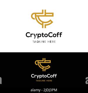 Letter Initial C Crypto Coffee Cup Logo Design Template. Suitable for General Technology Crypto Currency Coin Cafe Bar Metaverse Media Studio Etc. Stock Vector